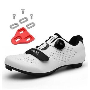 Unisex White Cycling Shoes with delta cleat set